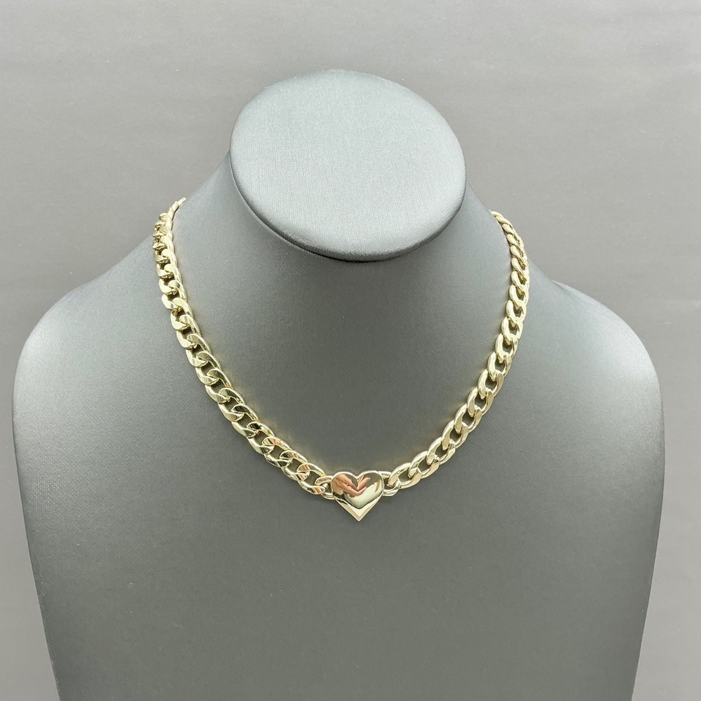 Heart Pendant Curb Chain Necklace Womens Gold Tone Chunky Link Fashion Jewelry